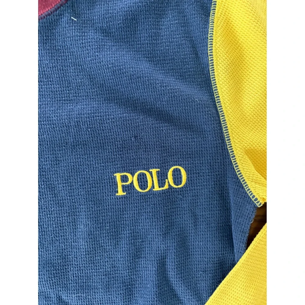 Polo Ralph Lauren thermal long sleeve shirt navy waffle-knit body yellow maroon
